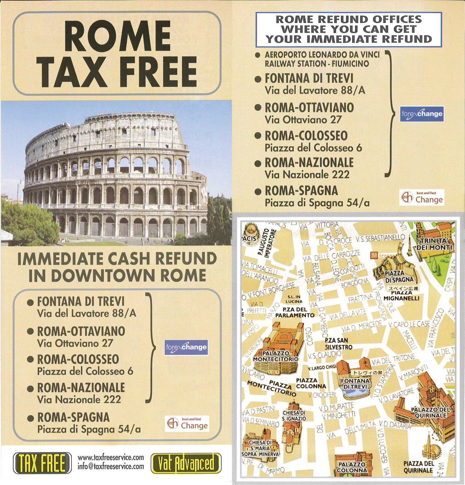 Flyer ufficiale New Tax Free Service per Rome
